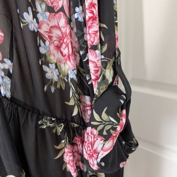 Torrid Floral Sheer Tunic Womens Size 3X Black Hi Low Button Front V Neck Shirt - Picture 3 of 15